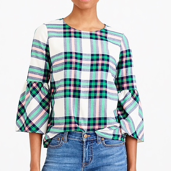 J. Crew Factory Tops - J.Crew Plaid Flannel Bell Sleeve